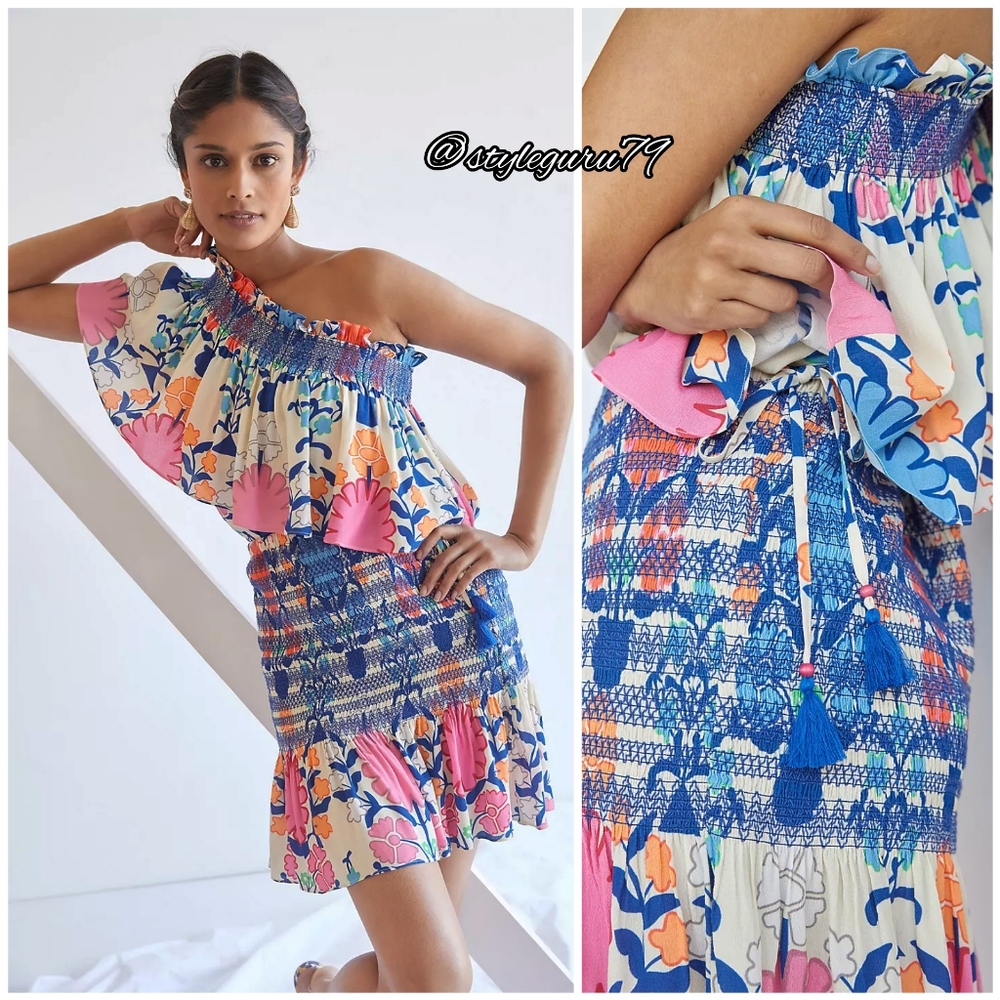NWT, Anthropologie, Plenty by Tracy Reese Flounced Smocked Floral Mini Skirt
